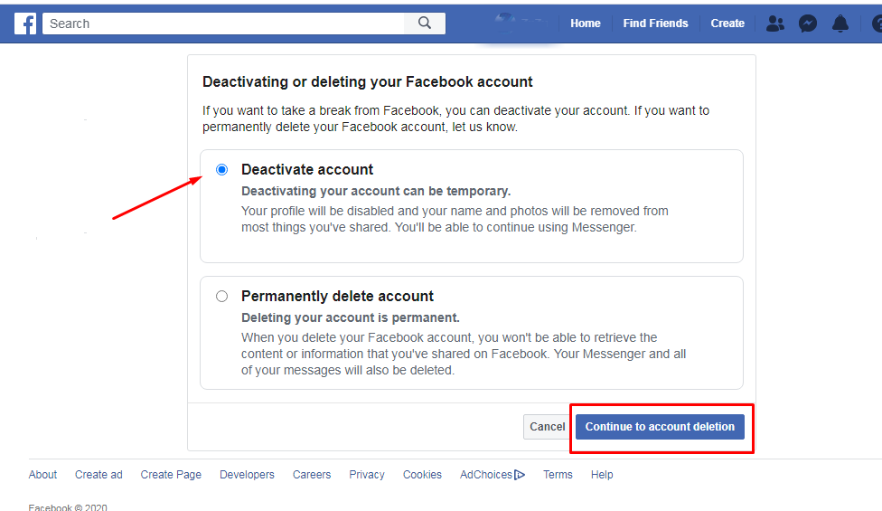 how to deactivate facebook